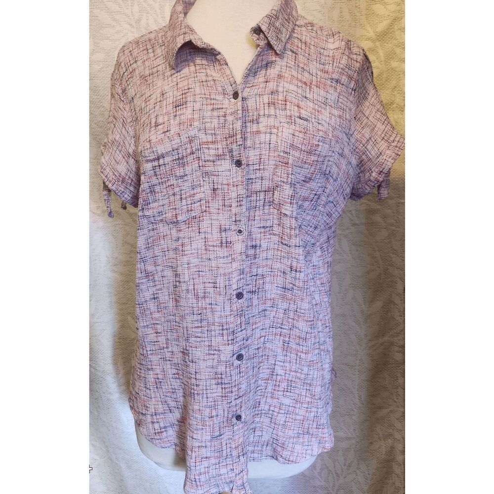 f26 Ruff Hewn Woven Pink Button-up Shirt - Knotted Short Sleeves & Chest Pockets
